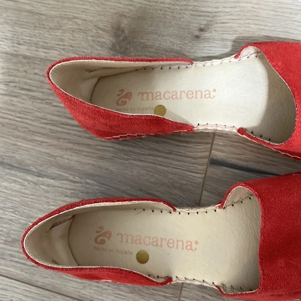 Macarena Sz 9 Red Suede Leather Iris D'Orsay Flat Espadrille Shoes - Picture 3 of 8